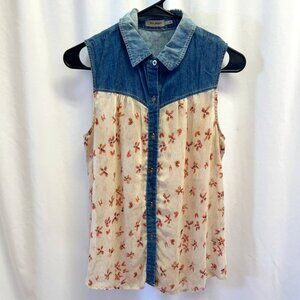 blu pepper Collared Tank Top with Flowing Bottom